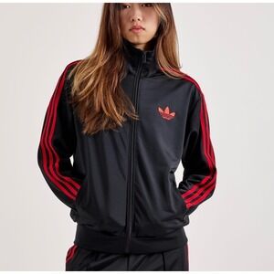 Adidas Women Track Jacket Size Large Black Red Firebird TT JW3664 Originals NWT